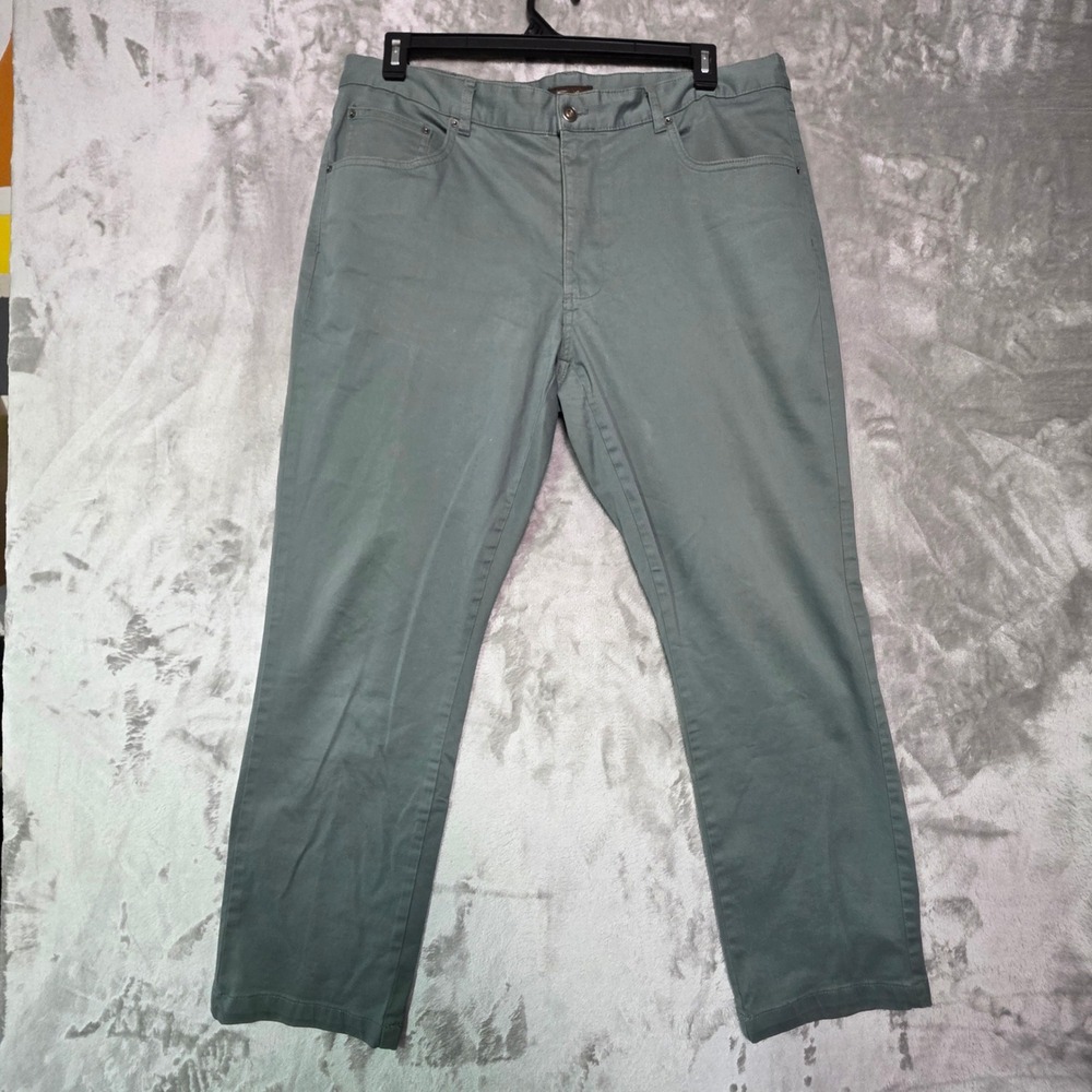 Tasso Elba Mens Olive Green Straight Leg Cotton Stretch Pants 36W 30L